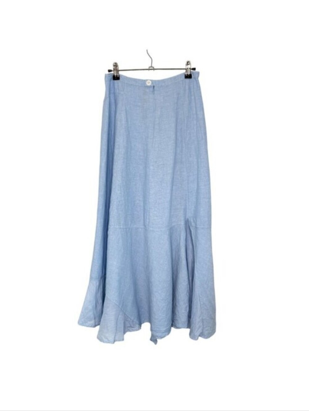 Ana Nonza Light Blue Asymmetrical Hem Linen Blend Midi Skirt, M